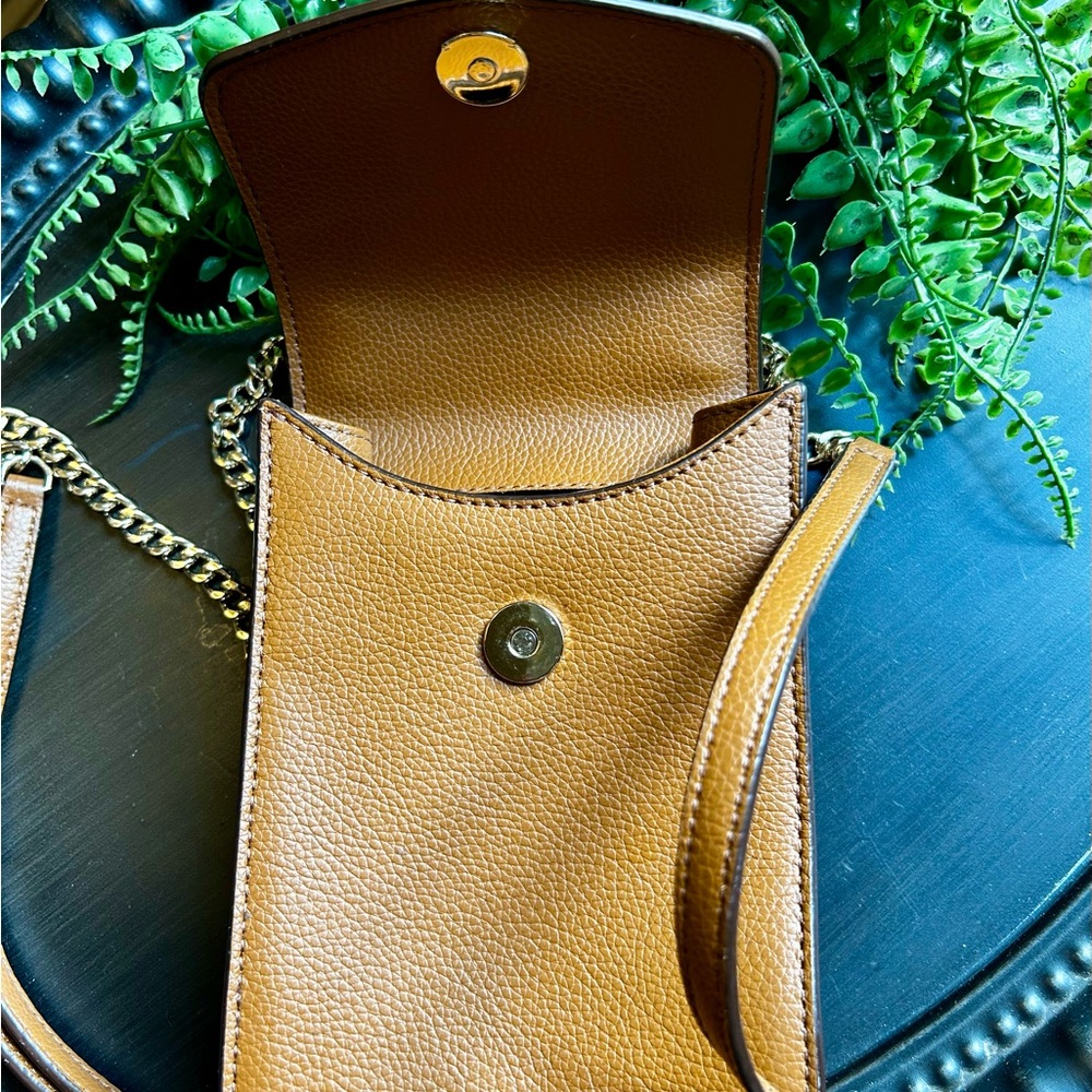 DKNY Tan Leather Crossbody with Gold Accents - Picture 10 of 13